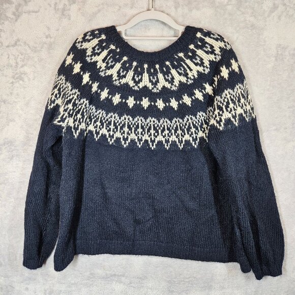Old Navy Womens Nordic Pattern Knit Sweater Navy White Size M fair Isle Preppy - Picture 6 of 9